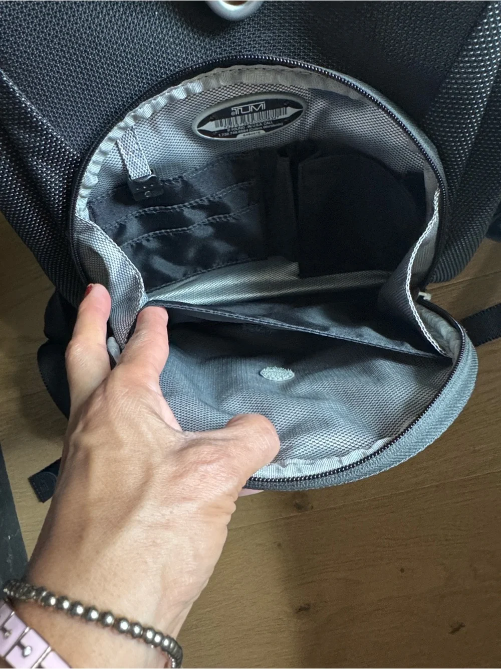 Tumi Black Compact Daypack with Silver Accent